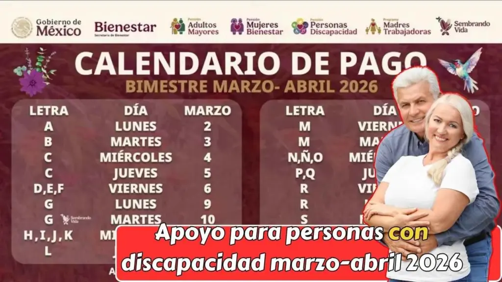 Apoyo para personas con discapacidad marzo-abril 2026: monto bimestral, requisitos y calendario de pagos