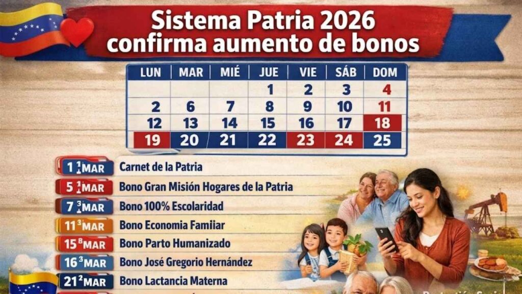 Sistema Patria 2026 confirma aumento de bonos: calendario oficial de pagos y beneficiarios